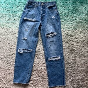 Distressed Super High Rise Blue Jeans